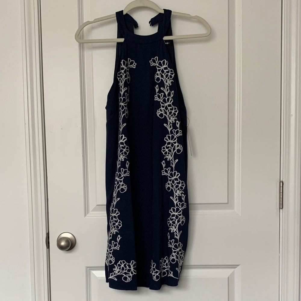 Lulu's Navy Dress with White Embroidery